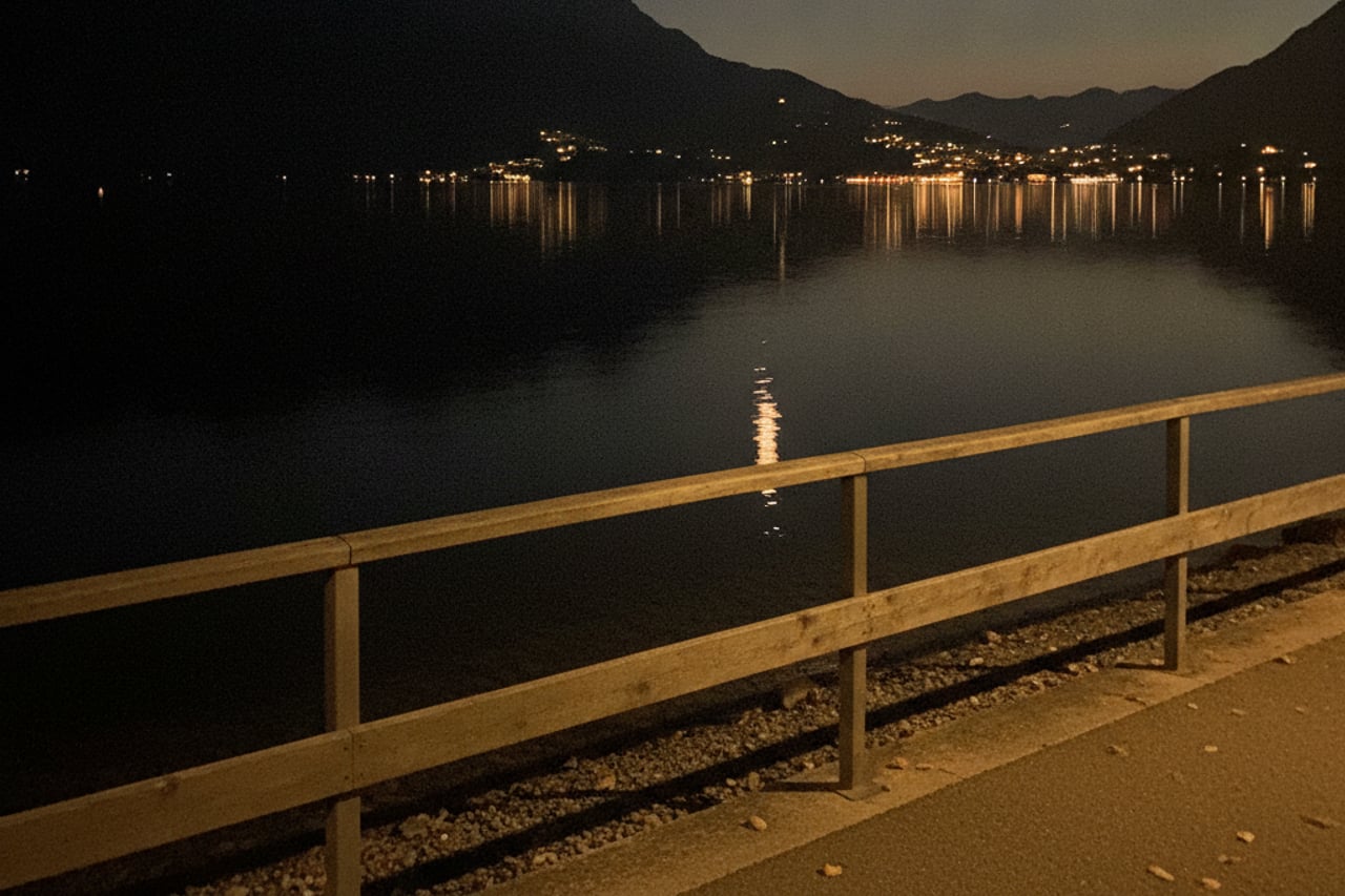Bienne de nuit, reflets sur le lac de Bienne