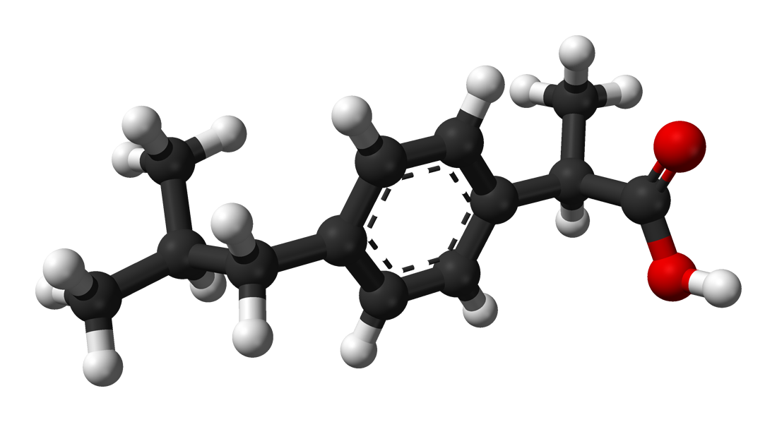 Molecule d'ibuprofene (AINS) en representation 3D
